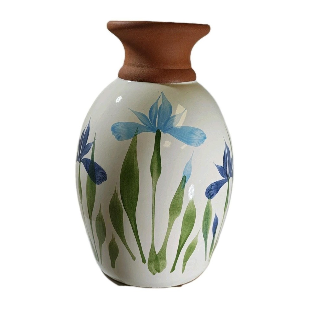 Emerson Creek Pottery Iris Vase Hand Painted Bedford Virginia Vintage 1993 7.5in